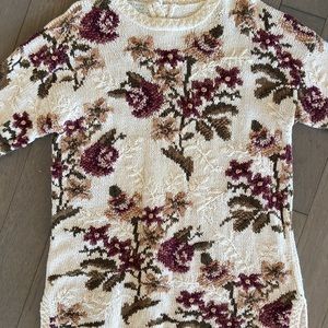 Vintage Cream Floral Embroidered Sweater XL